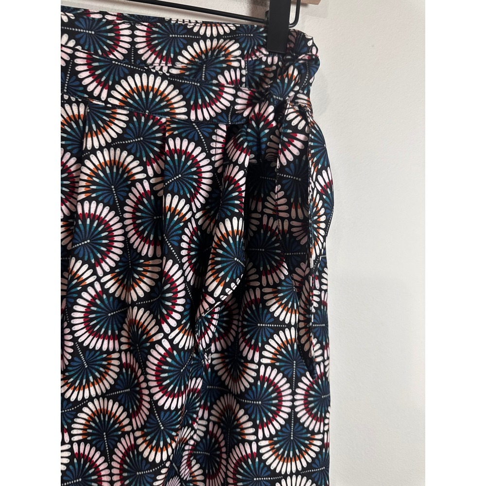 Molly Bracken Geometric Fan Print Wrap Tulip Skirt Navy Blue Teal Coral NEW - Picture 4 of 8